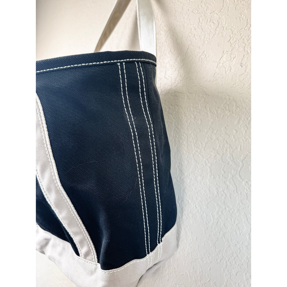 Lands' End Zip Top Boat Tote Canvas Black Natural Large Travel Work Beach Bag - Picture 10 of 15